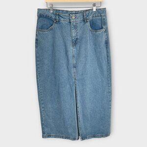 Denim Maxi Skirt XL Front Slit Bluenotes Western Normcore